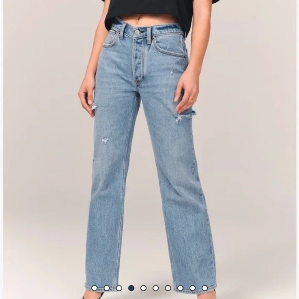 Abercrombie & Fitch 90's Baggy Low Rise Jeans 26 2 Short Medium Destroy Wash